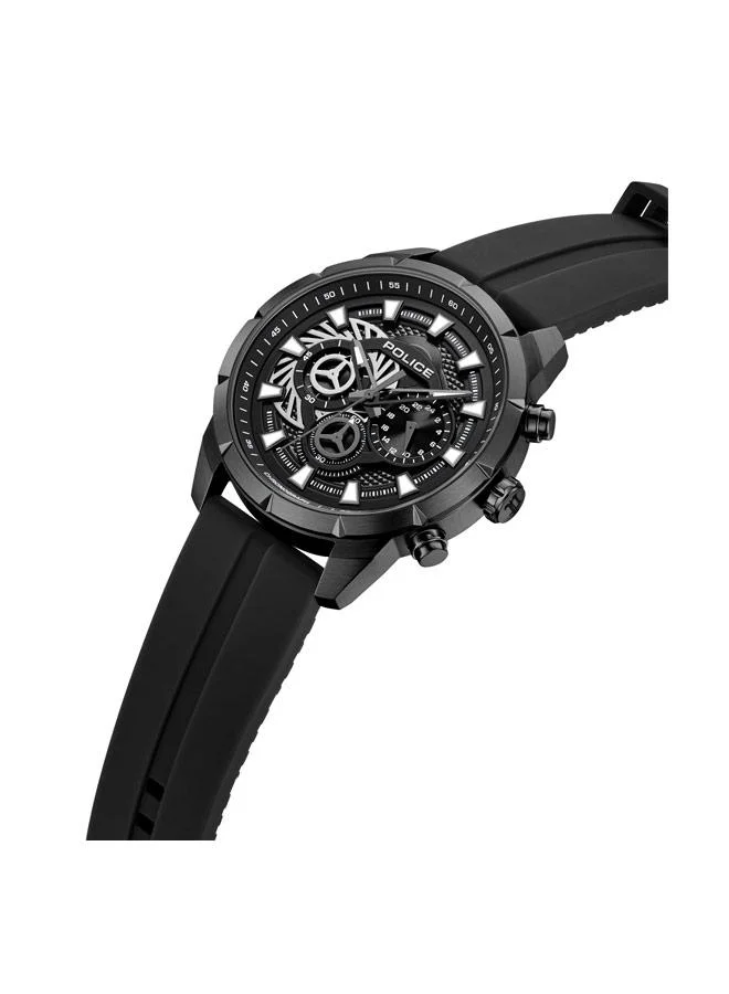 بوليس Neist Black Dial Silicone Strap Chronograph Watch for Men, 45mm